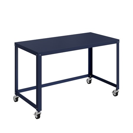 SPACE SOLUTIONS Ready-to-Assemble 48-inch Wide Mobile Metal Desk for Home Office, Navy 24814